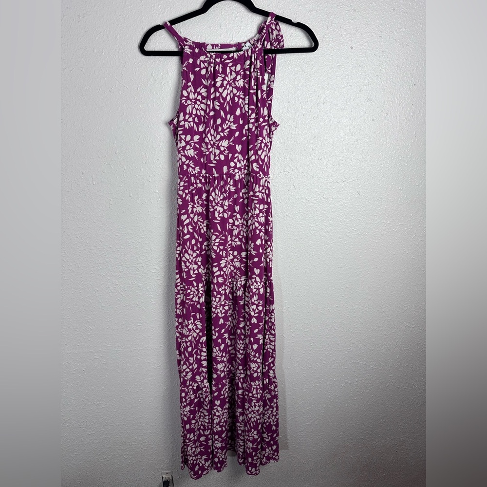Purple and White Floral Halter Neck Maxi Dress Size Small